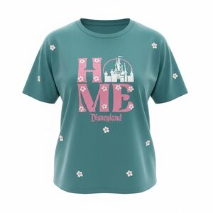 Disneyland Home Castle Floral Tee Shirt Green Pink Women’s XL
